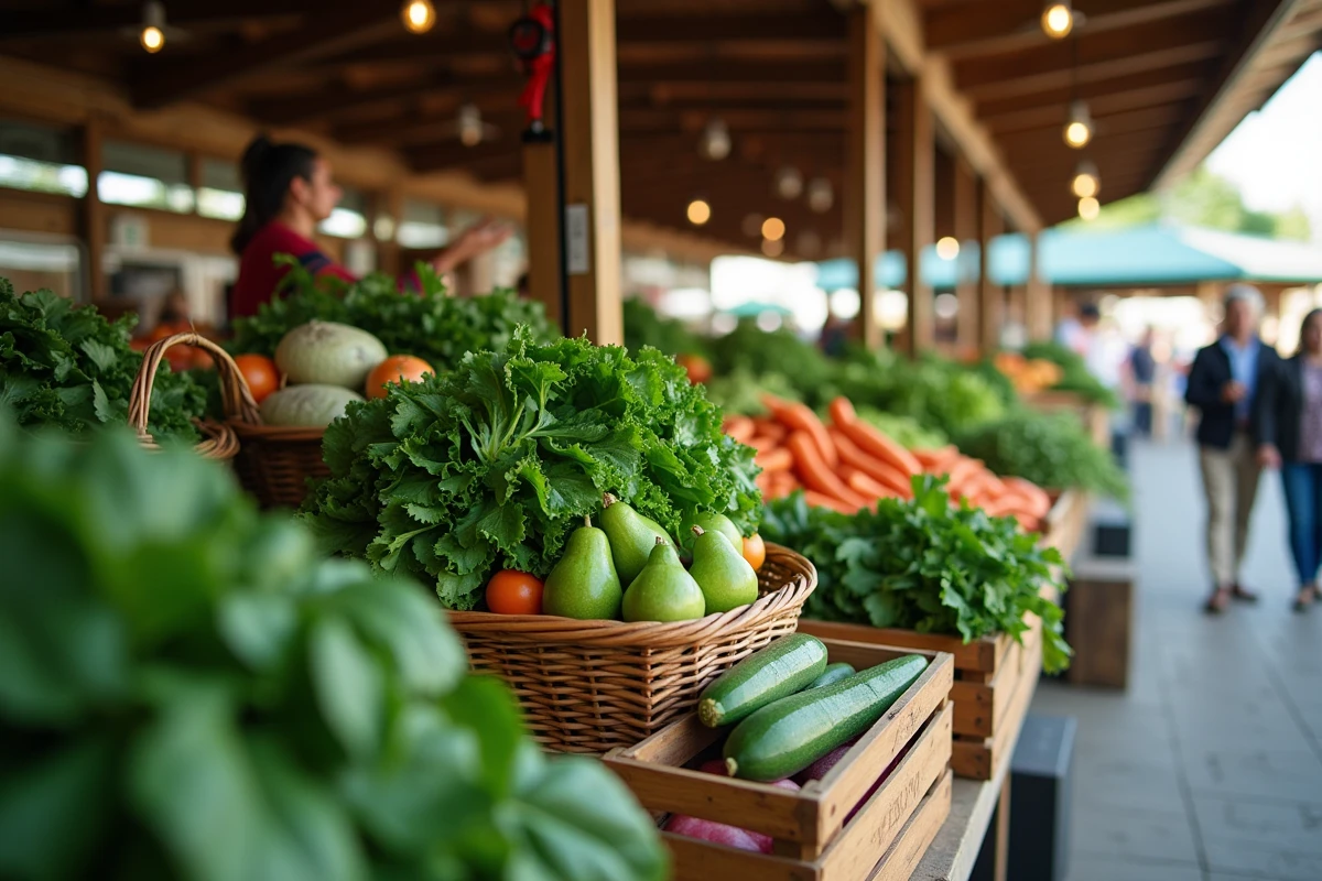 Étalage de légumes frais au marché fermier, idéal pour une consommation quotidienne saine